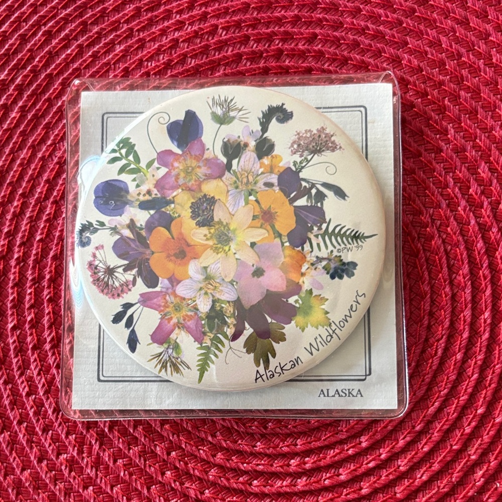 Pocket Mirror Alaskan Wildflowers Floral Design - Vintage